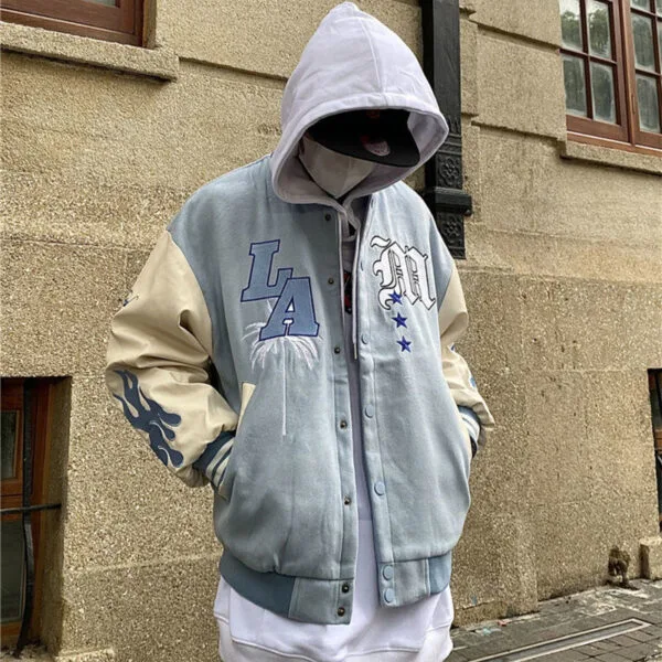 F75Dddd1E79826A219Cb0Bec217Dc096 Y2Kstyle.fr Veste Universitaire Bleu Ciel Modernisée
