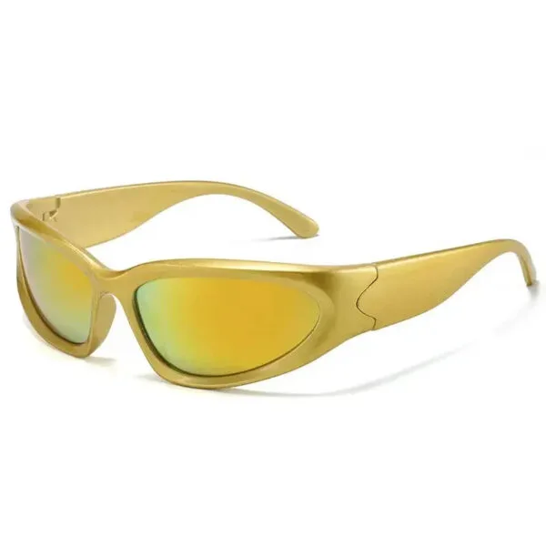 Lunettes De Soleil Dorées, Sportives Avec Effet Miroir, Élégantes Et Confortables Pour Les Activités Extérieures.