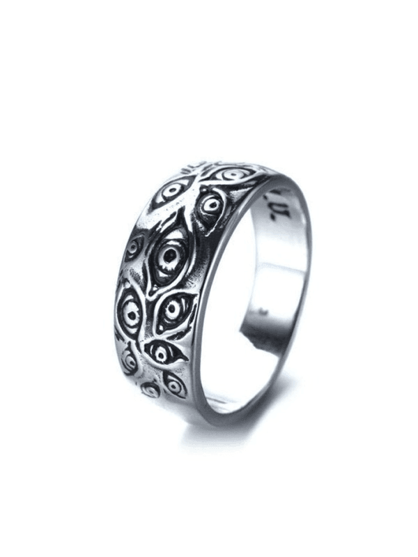 Anneau En Argent Avec Motifs Mystiques, Élégant Et Artisanal, Symbole De Protection Et Dindividualité.