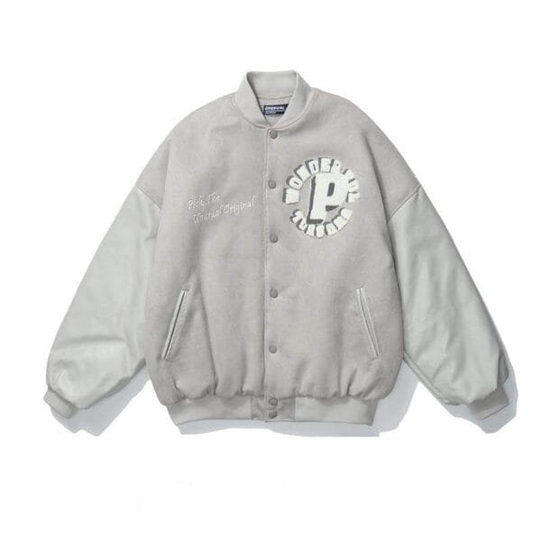 Veste Bomber Grise Tendance 2023 Avec Logo Brodé Et Coupe Oversize.