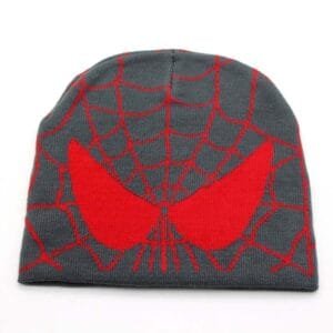 Bonnet Gris Avec Motif Araignée Rouge, Tendance Et Parfait Pour Lhiver.