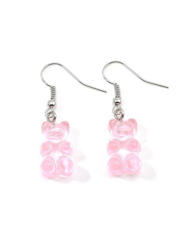 Boucles Doreilles Oursons En Gomme Rose Pour Un Style Amusant Et Tendance.