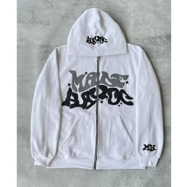 Hoodie Blanc Graphique Tendance, Style Urbain Chic Pour Un Look Décontracté Et Moderne.