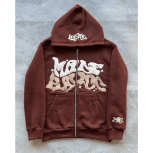 Hoodie Marron Avec Graphisme Graffiti, Style Streetwear Moderne Et Vibrante.