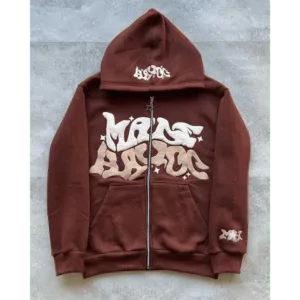Hoodie Marron Avec Graphisme Graffiti, Style Streetwear Moderne Et Vibrante.