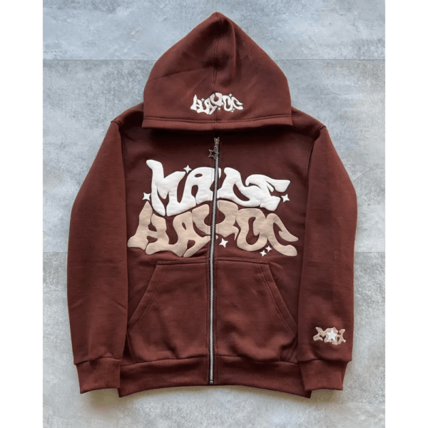 Hoodie Marron Avec Graphisme Graffiti, Style Streetwear Moderne Et Vibrante.