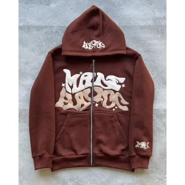 Hoodie Marron Avec Graphisme Graffiti, Style Streetwear Moderne Et Vibrante.