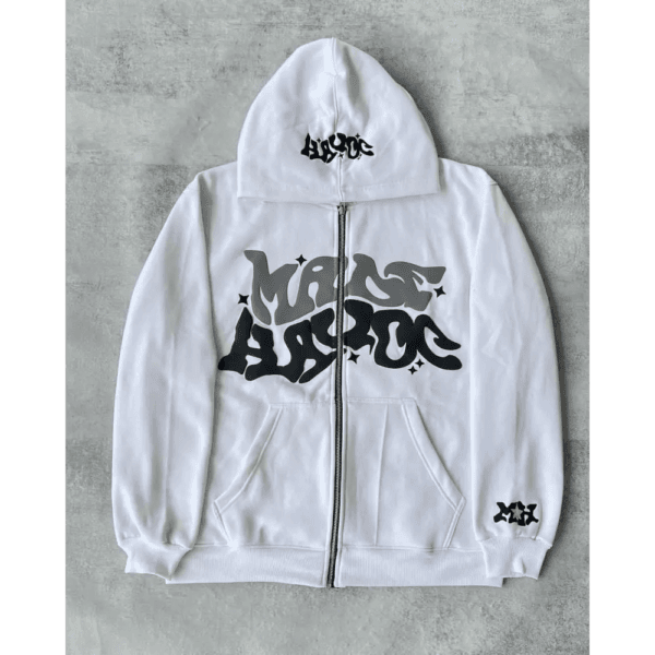 Hoodie Blanc Stylé Avec Graphique Urbain, Confort Et Tendance Streetwear.
