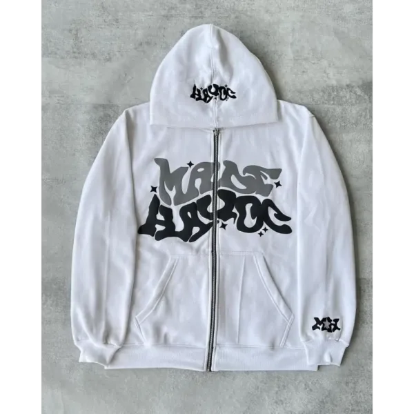 Hoodie Blanc Stylé Avec Graphique Urbain, Confort Et Tendance Streetwear.
