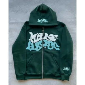Hoodie Vert Avec Graphisme Audacieux En Aqua, Style Urbain Contemporain Pour Un Look Décontracté.