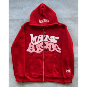 Hoodie Rouge Avec Écriture Graphique, Style Urbain, Parfait Pour Un Look Décontracté.