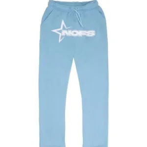 Pantalons De Sport Bleu Clair Confortables Avec Logo Nops, Tendance Et Moderne.