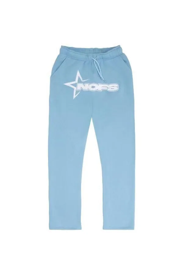 Pantalons De Sport Bleu Clair Confortables Avec Logo Nops, Tendance Et Moderne.