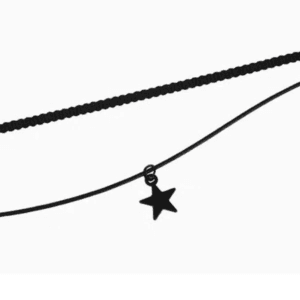 Collier Minimaliste Noir À Double Chaîne Avec Pendentif Étoile, Chic Et Tendance.