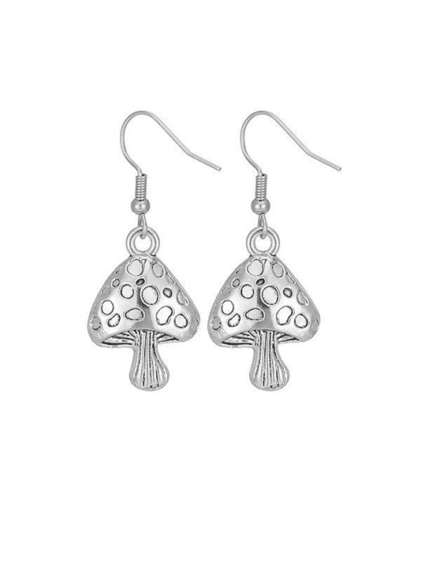 Boucles Doreilles En Argent En Forme De Champignon, Élégantes Et Ludiques.