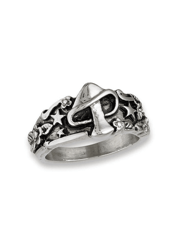 Bague Artisanale En Argent Avec Motif Champignon Et Détails Floraux Inspirés De La Nature.