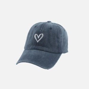 Casquette Bleu Marine Vintage Avec Motif Coeur Brodé, Style Décontracté Et Ajustable.