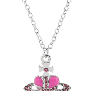 Collier Pendentif Cœur Rose Avec Couronne Et Ancre, Élégance Nautique Et Royale.