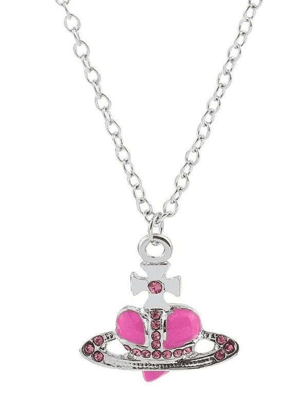 Collier Pendentif Cœur Rose Avec Couronne Et Ancre, Élégance Nautique Et Royale.