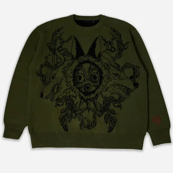 Sweatshirt Olive Avec Design De Masque Mythique, Style Y2K, Confort Et Originalité.