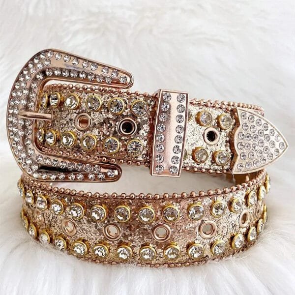 Ceinture Tendance En Rose Or Ornée De Strass Scintillants, Parfaite Pour Toutes Occasions.