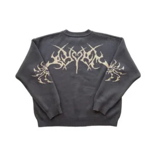 Sweater Gris Oversize Avec Un Audacieux Design Graphique Au Dos, Style Alternatif.
