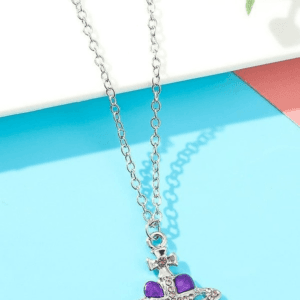 Collier Pendentif Spatial En Argent Avec Cristaux Violets, Moderne Et Élégant.