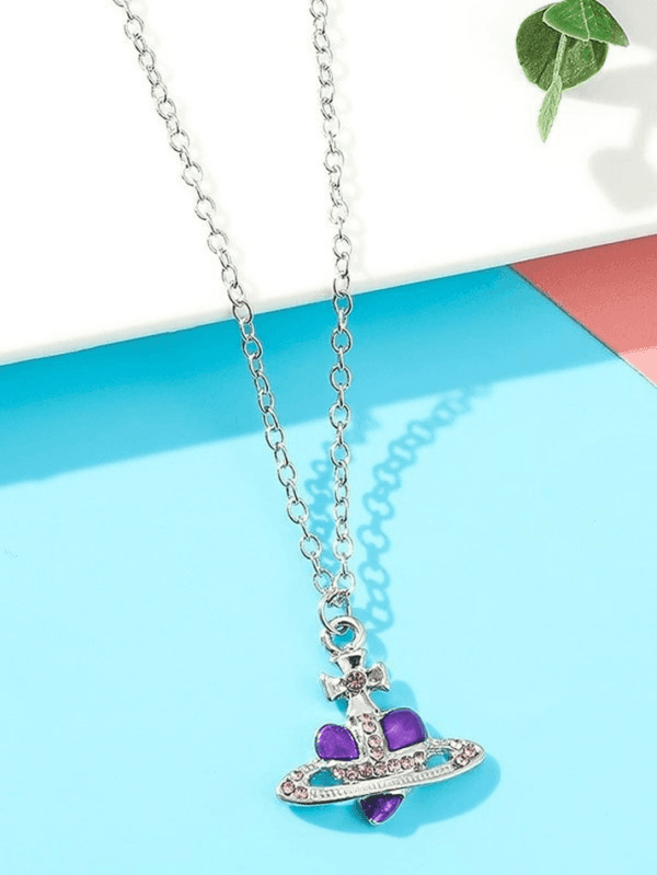 Collier Pendentif Spatial En Argent Avec Cristaux Violets, Moderne Et Élégant.