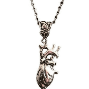 Pendentif Cœur Anatomique En Métal Poli, Élégant, Gothique Et Symbolique De Lamour.