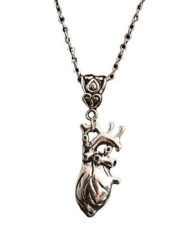 Pendentif Cœur Anatomique En Métal Poli, Élégant, Gothique Et Symbolique De Lamour.
