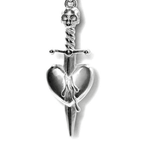 Pendentif Gothique En Argent Avec Cœur, Épée Et Crâne, Un Bijou Unique Et Captivant.