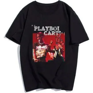 T-Shirt Noir Playboi Carti Avec Design Graphique Vibrant, Style Streetwear Moderne.