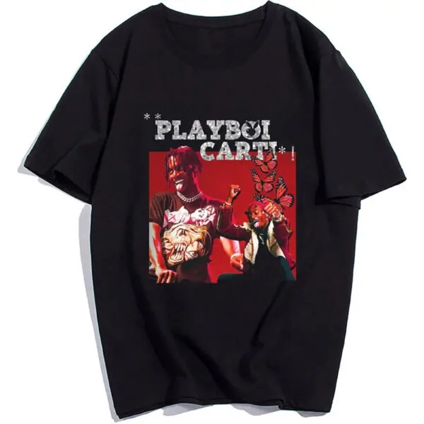 T-Shirt Noir Playboi Carti Avec Design Graphique Vibrant, Style Streetwear Moderne.