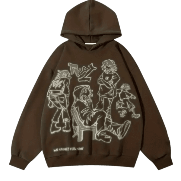 Hoodie Marron Y2K Avec Design Artistique Amusant En Style Cartoon.