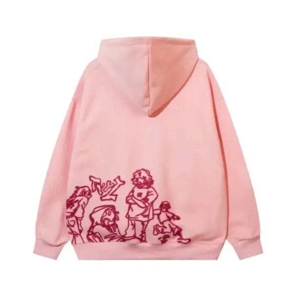 Hoodie Rose Avec Dessins Amusants, Idéal Pour Un Look Décontracté Et Tendance.