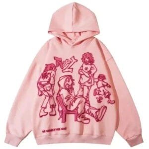 Hoodie Rose Avec Graphisme Amusant, Idéal Pour Un Style De Rue Décontracté Et Tendance.