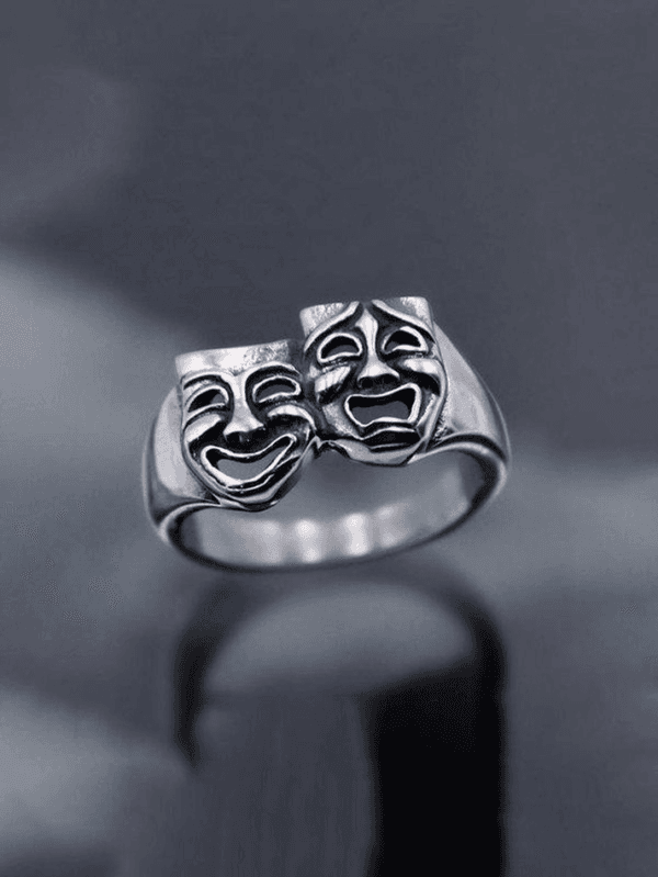 Bague Argentée Comédie Et Tragédie, Symbole Du Théâtre Et De Lart Dramatique.