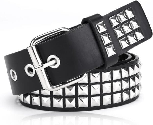 Ceinture Noire À Studs Argentés, Style Punk Audacieux Et Élégant Pour Vos Tenues.