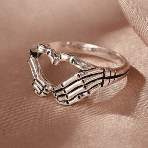 Bague En Argent Squelette, Style Gothique Romantique, Formant Un Cœur Unique.