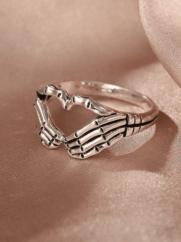 Bague En Argent Squelette, Style Gothique Romantique, Formant Un Cœur Unique.