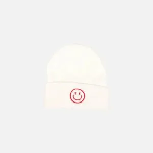 Béret Blanc Avec Visage Souriant, Accessoire Tendance Et Joyeux Pour Un Look Confortable.