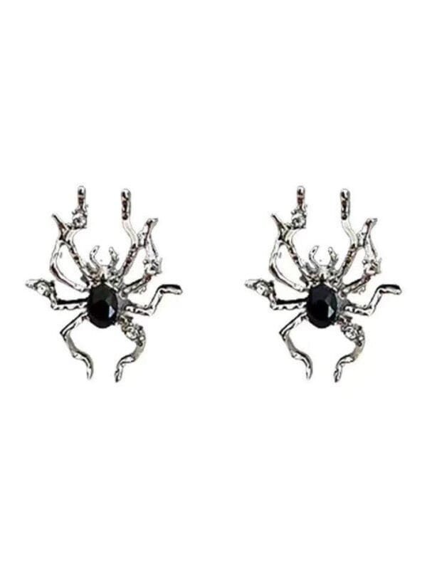 Boucles Doreilles Spider Avec Pierres Noires, Élégantes Et Audacieuses Pour Un Style Gothique.