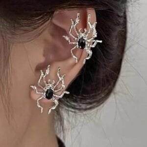 Spider Earrings Metallic Black Gemstone Y2Kstylefr Y2Kstyle.fr