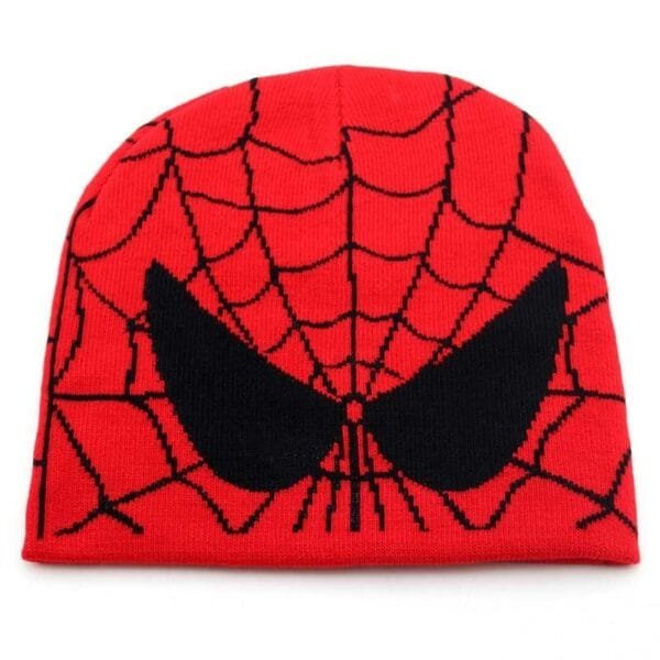 Bonnet Rouge Spider-Man En Tricot Avec Motif Arachnoïde Et Yeux Stylisés.