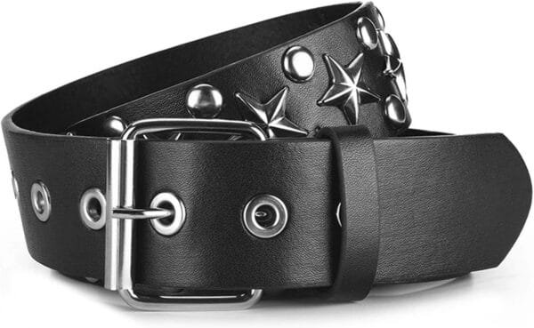 Ceinture En Cuir Noir Avec Clous Étoilés, Un Accessoire Tendance Et Audacieux Pour Toutes Les Occasions.