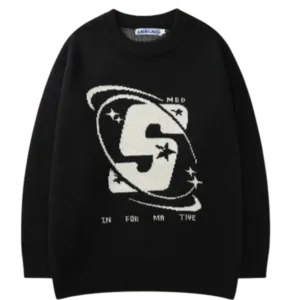 Pull Noir Avec Motif Céleste, Lettre S Et Texte Ludique In For Ma Tive.