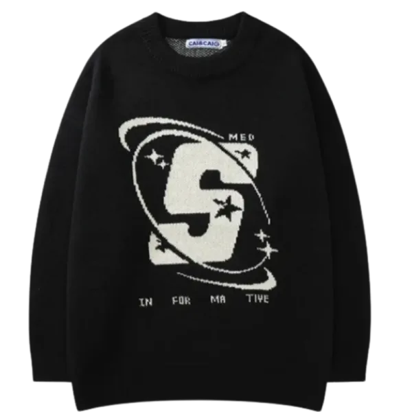 Pull Noir Avec Motif Céleste, Lettre S Et Texte Ludique In For Ma Tive.