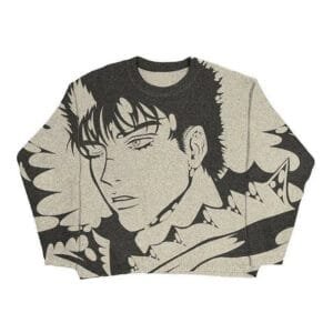 Sweatshirt oversize crème avec illustration manga dynamique, parfait pour les fans de mode artistique.