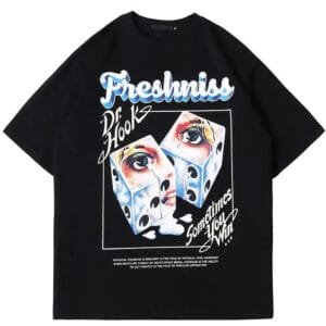 T-Shirt Oversized Freshmiss Dr. Hook Avec Dés Colorés Et Design Artistique Audacieux.