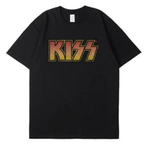 T-Shirt Noir Kiss, Logo Emblématique, Style Vintage, Parfait Pour Les Fans De Rock.